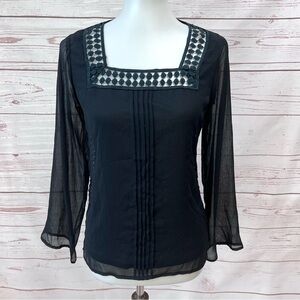 Badgley Mischka American Glamour Crochet Lace Sheer Sleeve Blouse